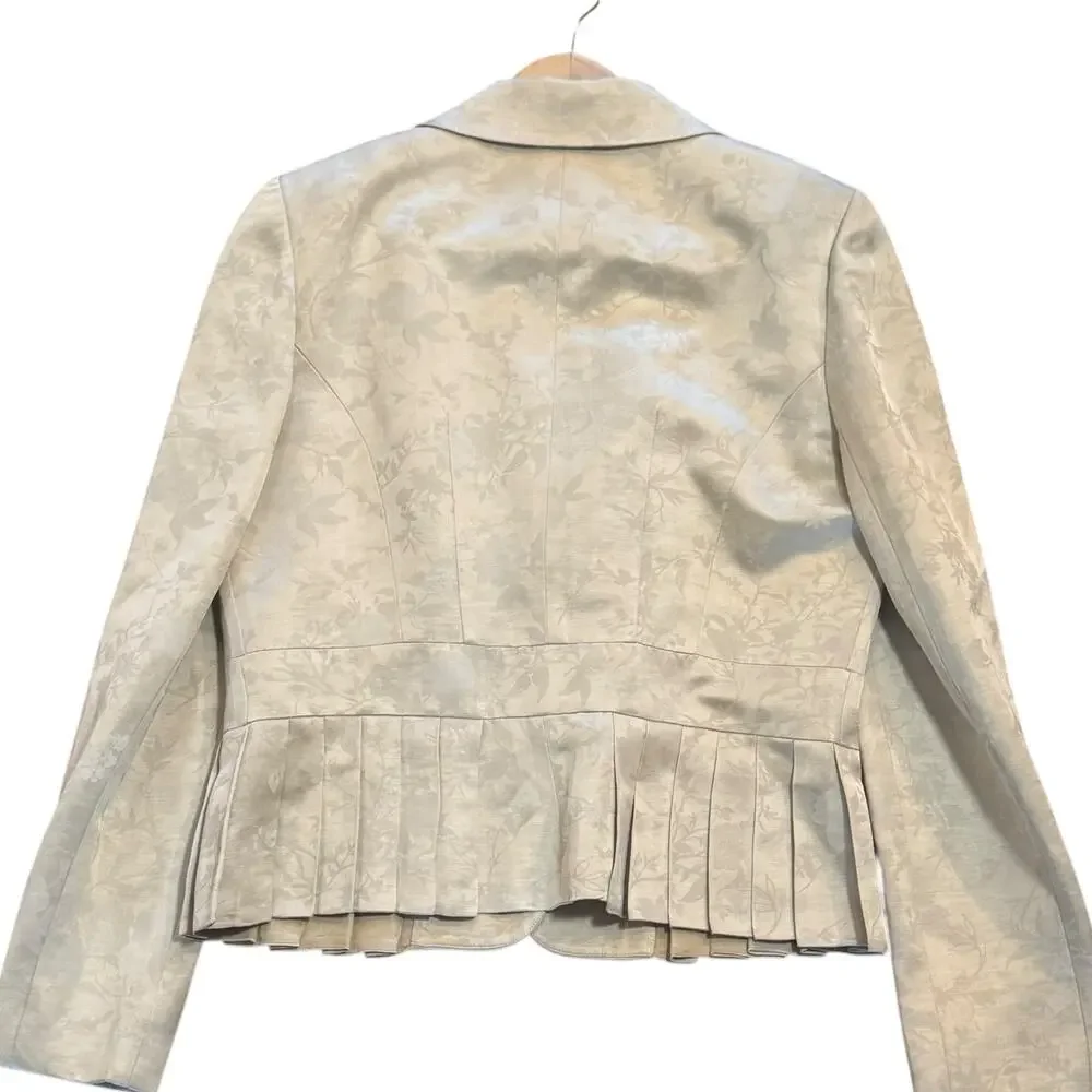 Kay Unger Linen Blend Snap Closure Jacquard Peplum Size 8 Jacket